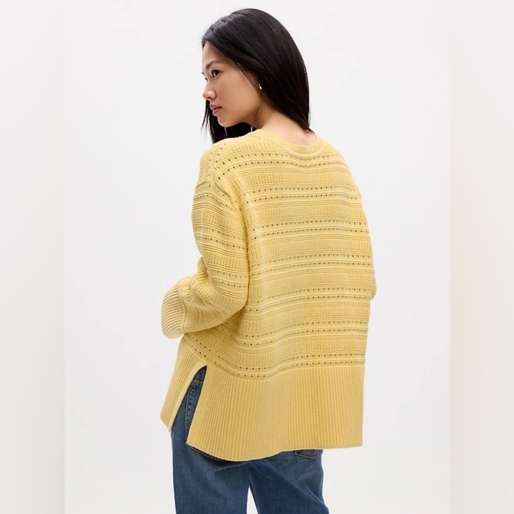 Gap Relaxed Mixed-Stitch Tunic Sweater (Sz XL) Havana Yellow Crochet Cotton